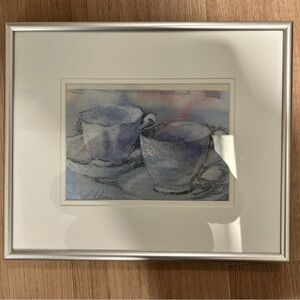 Louise Williams -Framed Teacup Watercolor Print in Soft Blue and Lavender